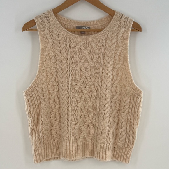 J.Crew Cropped Cable-knit Sweater Shell Chunky Knit Ivory Size Large - Picture 1 of 8